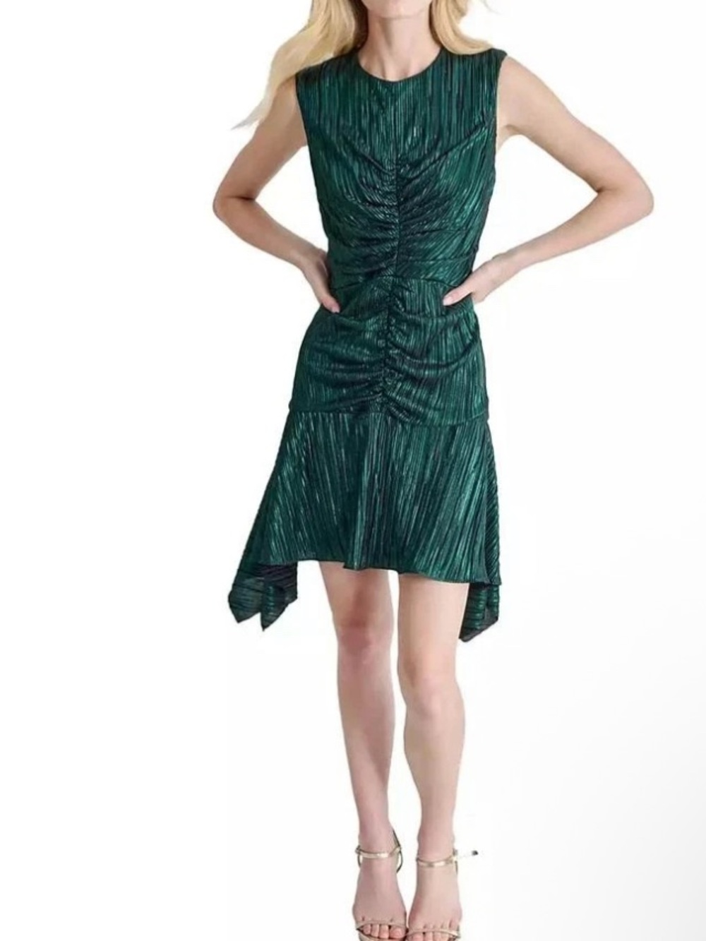 DKNY Metallic Ruched Asymmetrical Cocktail Dress